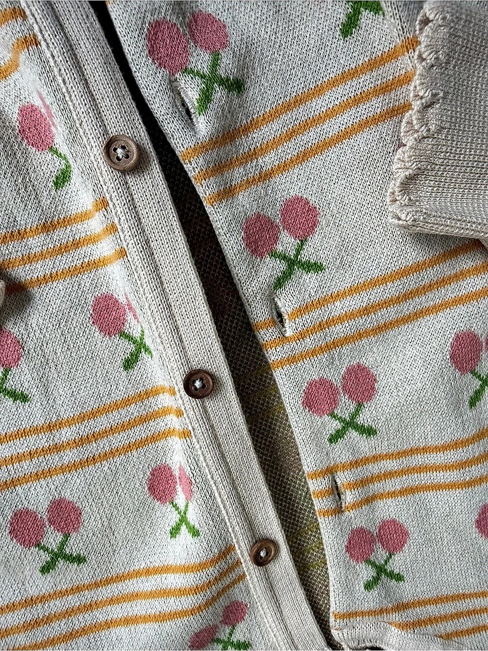 Emile et Ida Floral Button-Front Sweater 8A - Picture 4 of 6